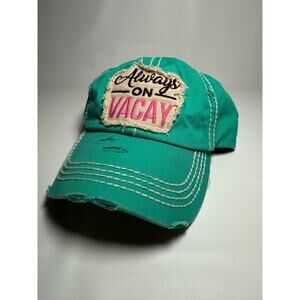 Always On Vacay Baseball Cap Aquamarine Adjustable Distressed KB ETHOS Retro
